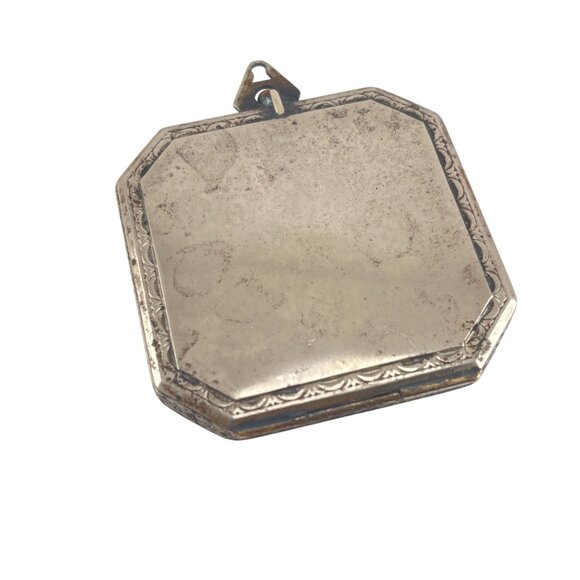 Antique Deco Silver-Plated Double-Sided Square Powder Lipstick Compact Locket - Picture 1 of 11